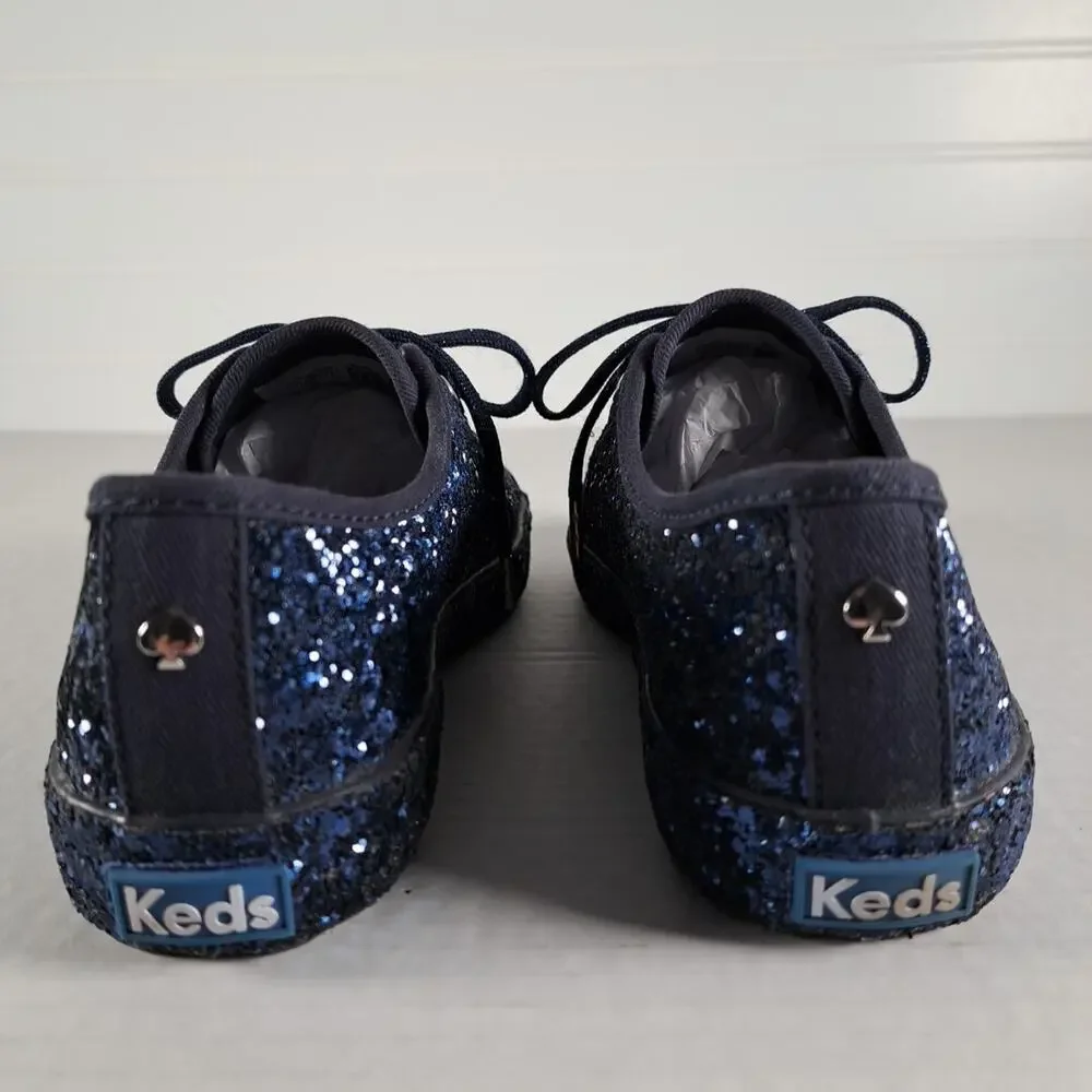 Kate Spade x Keds Kickstart Glitter Sneakers Shoes Dark Blue Lace Up Womens 6
